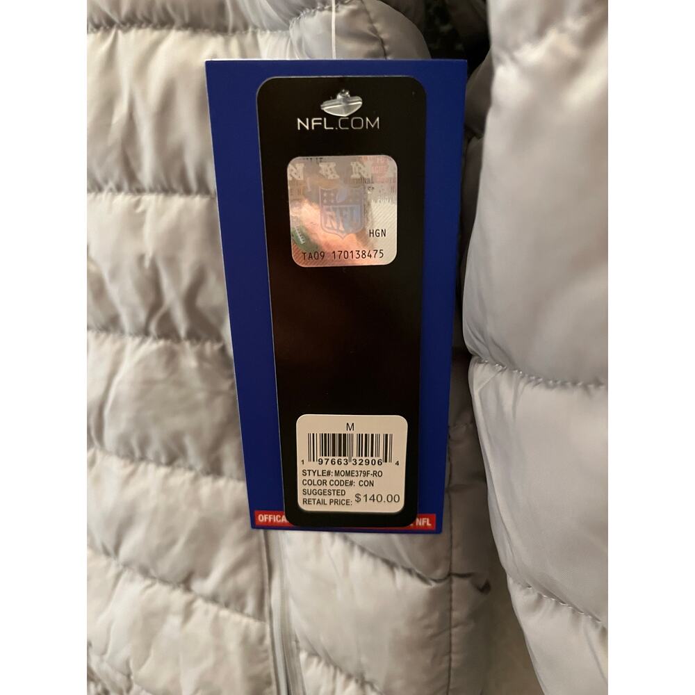 NWT NFL Shield Puffer Jacket M Silver Gray Hooded Quilted Coat Ultra Game $140 - Picture 6 of 10